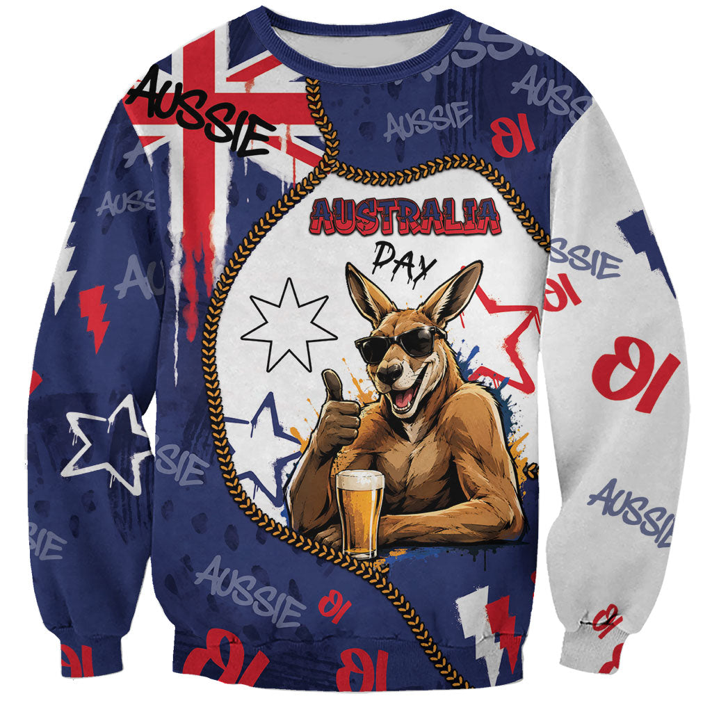 Australia Flag Day Sweatshirt Cool Kangaroo Beer Aussie Aussie Oi Oi
