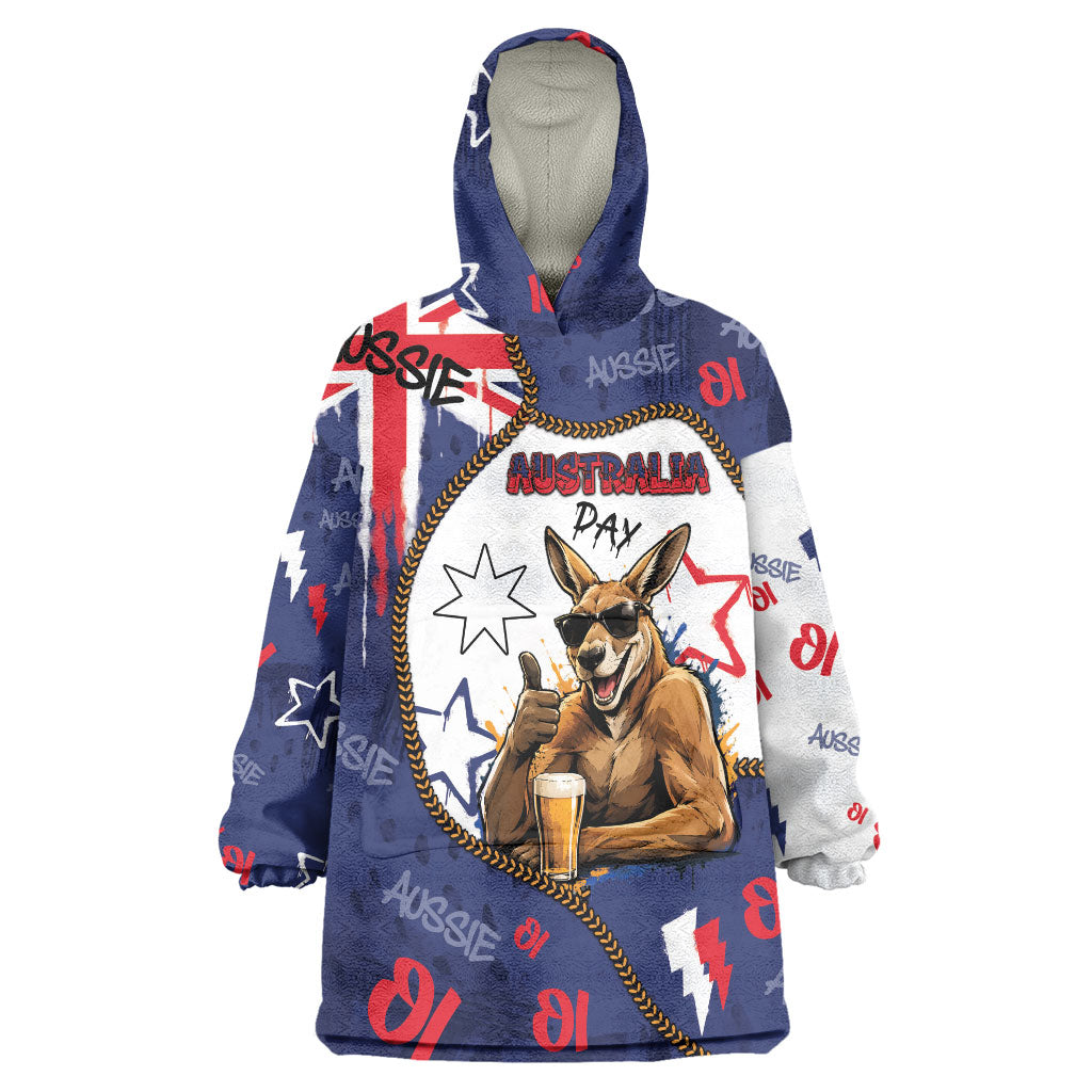Australia Flag Day Wearable Blanket Hoodie Cool Kangaroo Beer Aussie Aussie Oi Oi