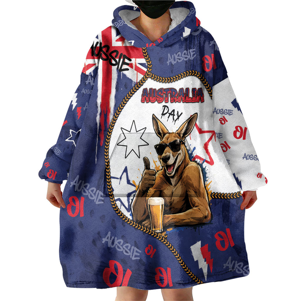 Australia Flag Day Wearable Blanket Hoodie Cool Kangaroo Beer Aussie Aussie Oi Oi