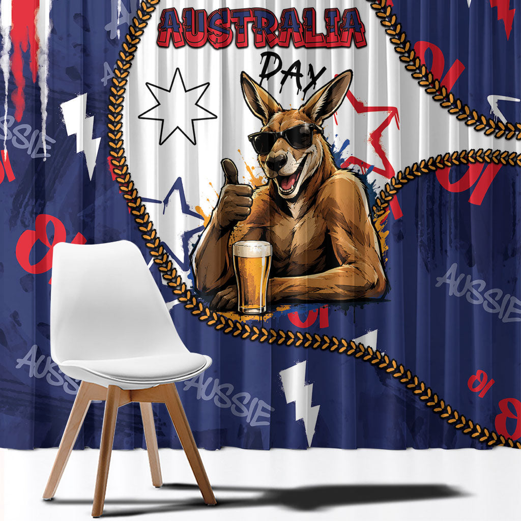 Australia Flag Day Window Curtain Cool Kangaroo Beer Aussie Aussie Oi Oi