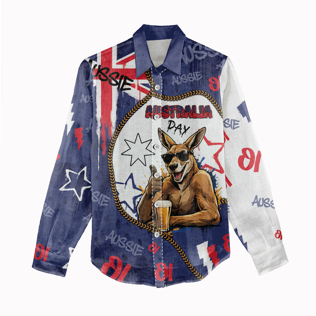 Australia Flag Day Women Casual Shirt Cool Kangaroo Beer Aussie Aussie Oi Oi