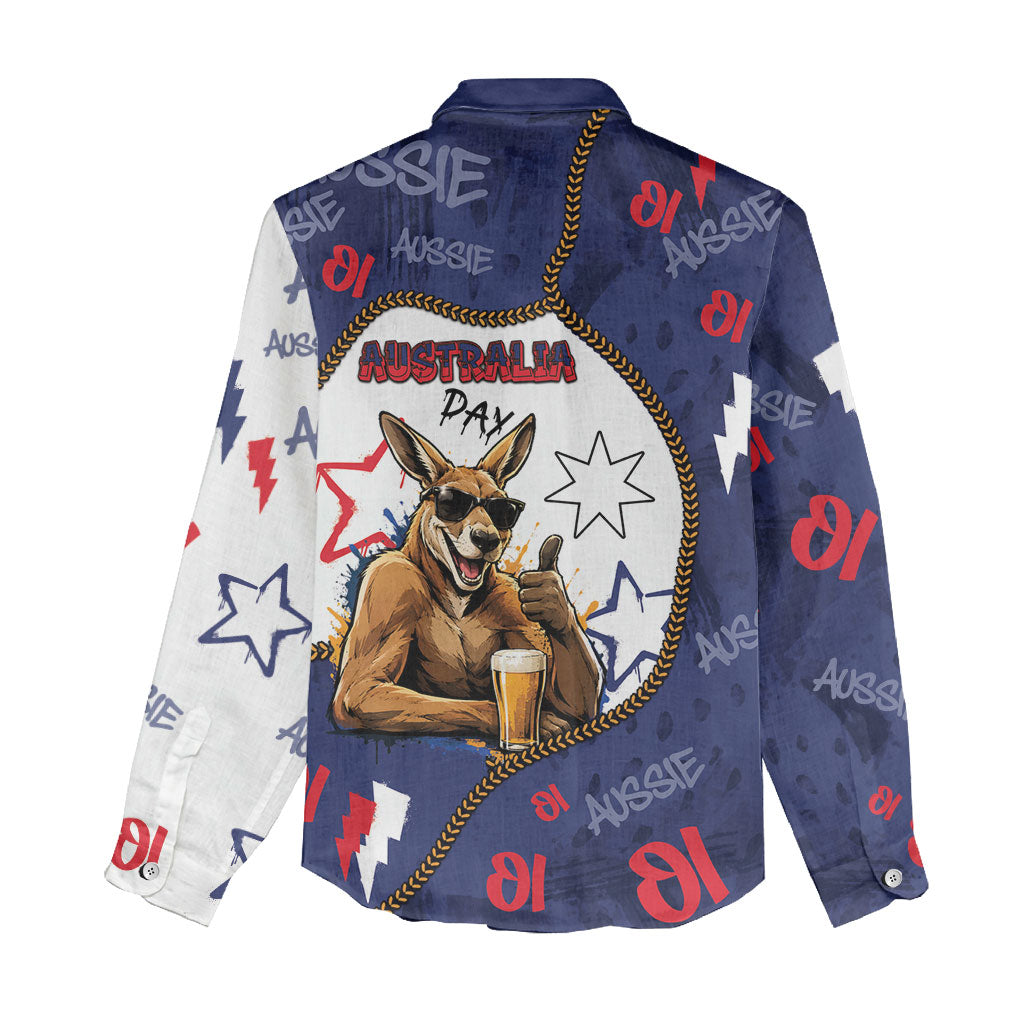 Australia Flag Day Women Casual Shirt Cool Kangaroo Beer Aussie Aussie Oi Oi