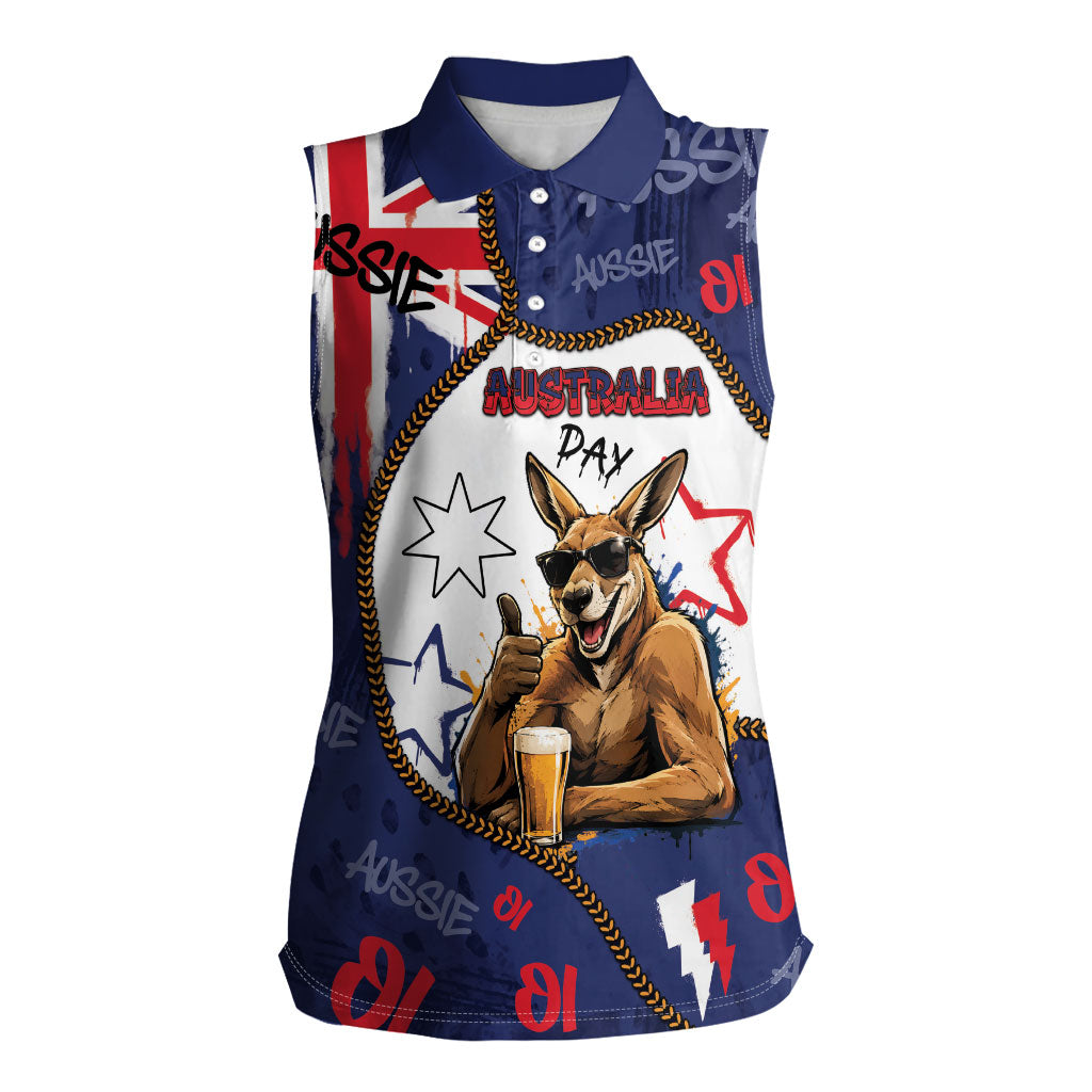 Australia Flag Day Women Sleeveless Polo Shirt Cool Kangaroo Beer Aussie Aussie Oi Oi