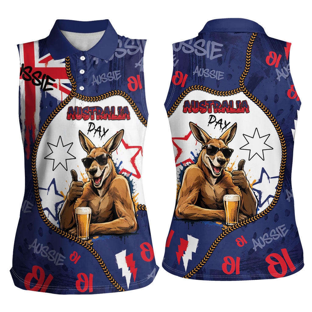 Australia Flag Day Women Sleeveless Polo Shirt Cool Kangaroo Beer Aussie Aussie Oi Oi