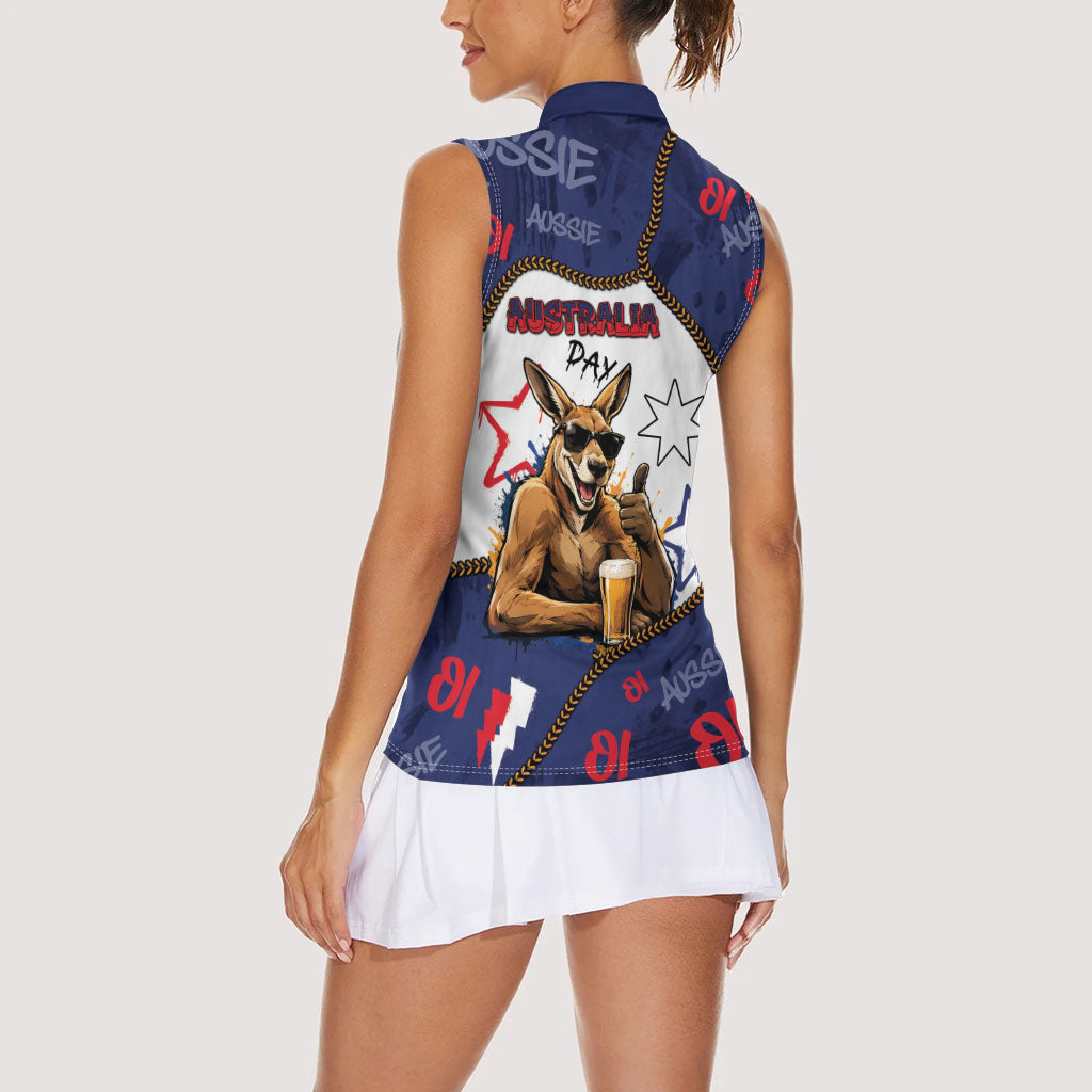 Australia Flag Day Women Sleeveless Polo Shirt Cool Kangaroo Beer Aussie Aussie Oi Oi