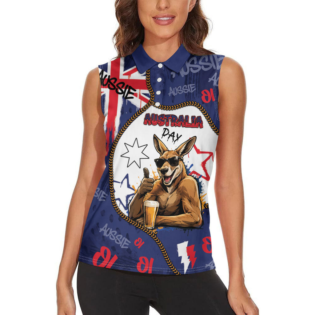 Australia Flag Day Women Sleeveless Polo Shirt Cool Kangaroo Beer Aussie Aussie Oi Oi