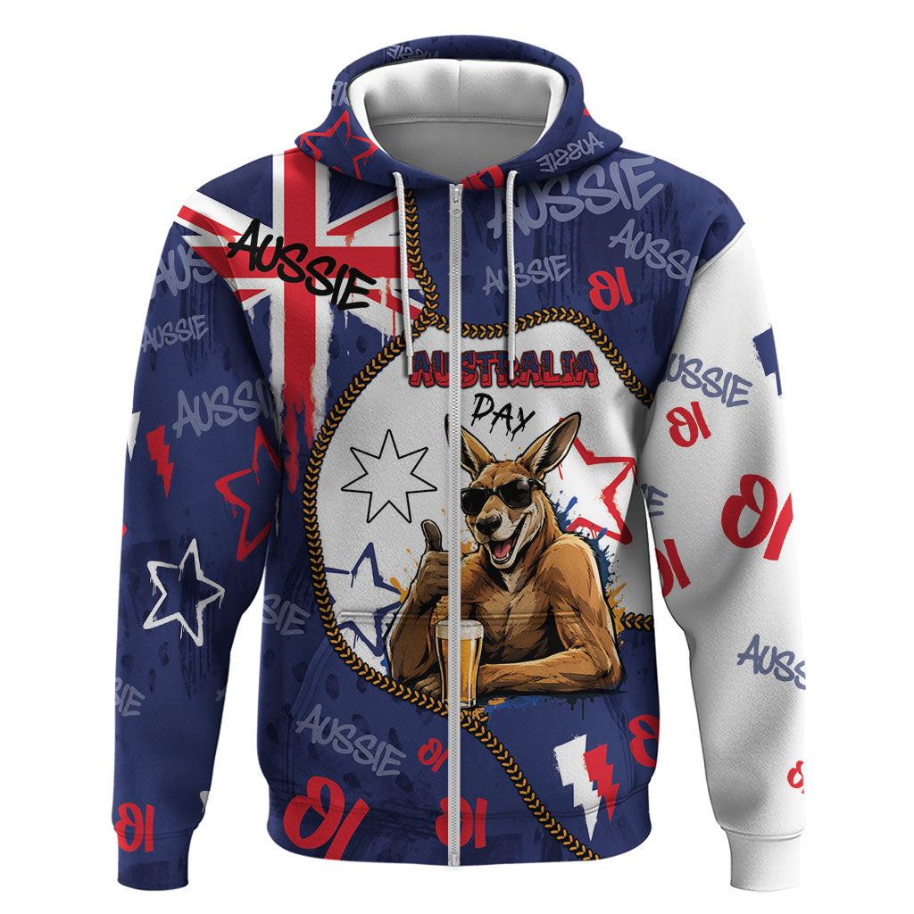 Australia Flag Day Zip Hoodie Cool Kangaroo Beer Aussie Aussie Oi Oi