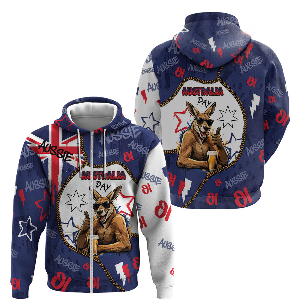 Australia Flag Day Zip Hoodie Cool Kangaroo Beer Aussie Aussie Oi Oi