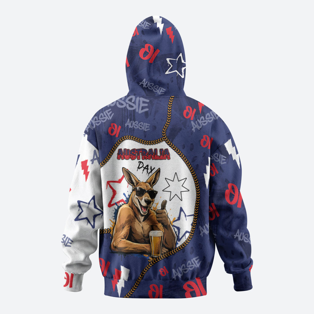 Australia Flag Day Zip Hoodie Cool Kangaroo Beer Aussie Aussie Oi Oi