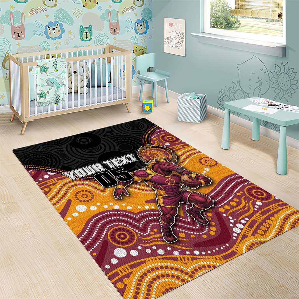 Custom Broncos Area Rug Horse Mascot With Aboriginal Indigenous