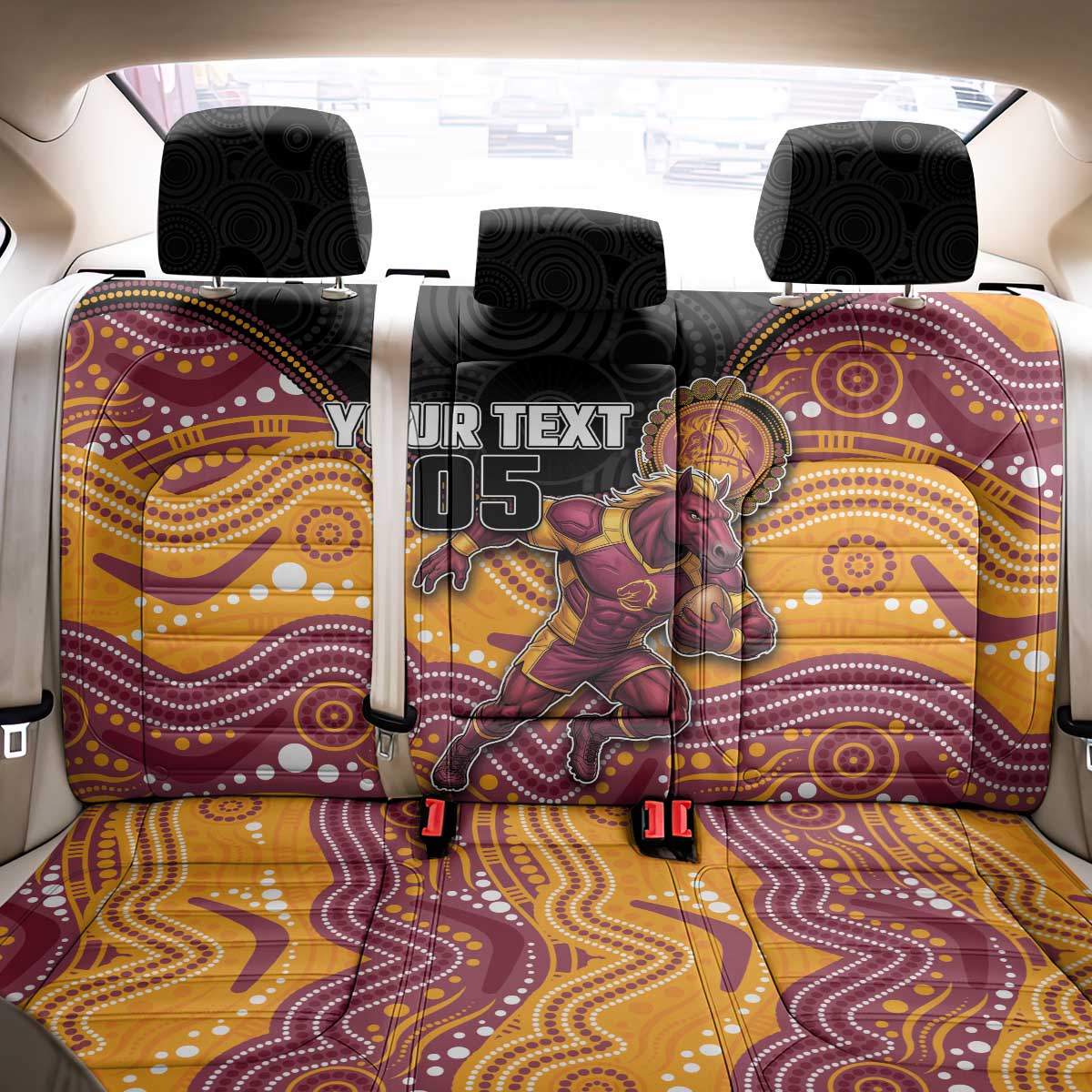 Custom Broncos Back Car Seat Cover Horse Mascot With Aboriginal Indigenous