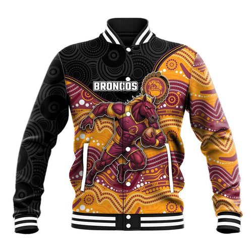 Custom Broncos Baseball Jacket Horse Mascot With Aboriginal Indigenous