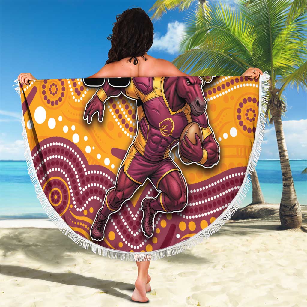 Custom Broncos Beach Blanket Horse Mascot With Aboriginal Indigenous