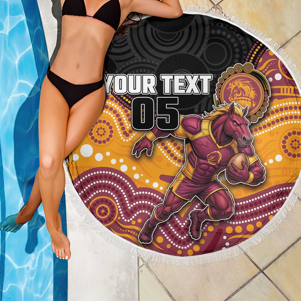 Custom Broncos Beach Blanket Horse Mascot With Aboriginal Indigenous