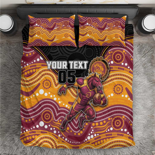 Custom Broncos Bedding Set Horse Mascot With Aboriginal Indigenous