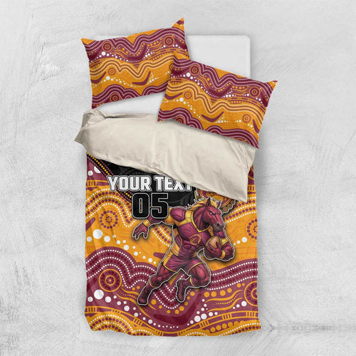Custom Broncos Bedding Set Horse Mascot With Aboriginal Indigenous