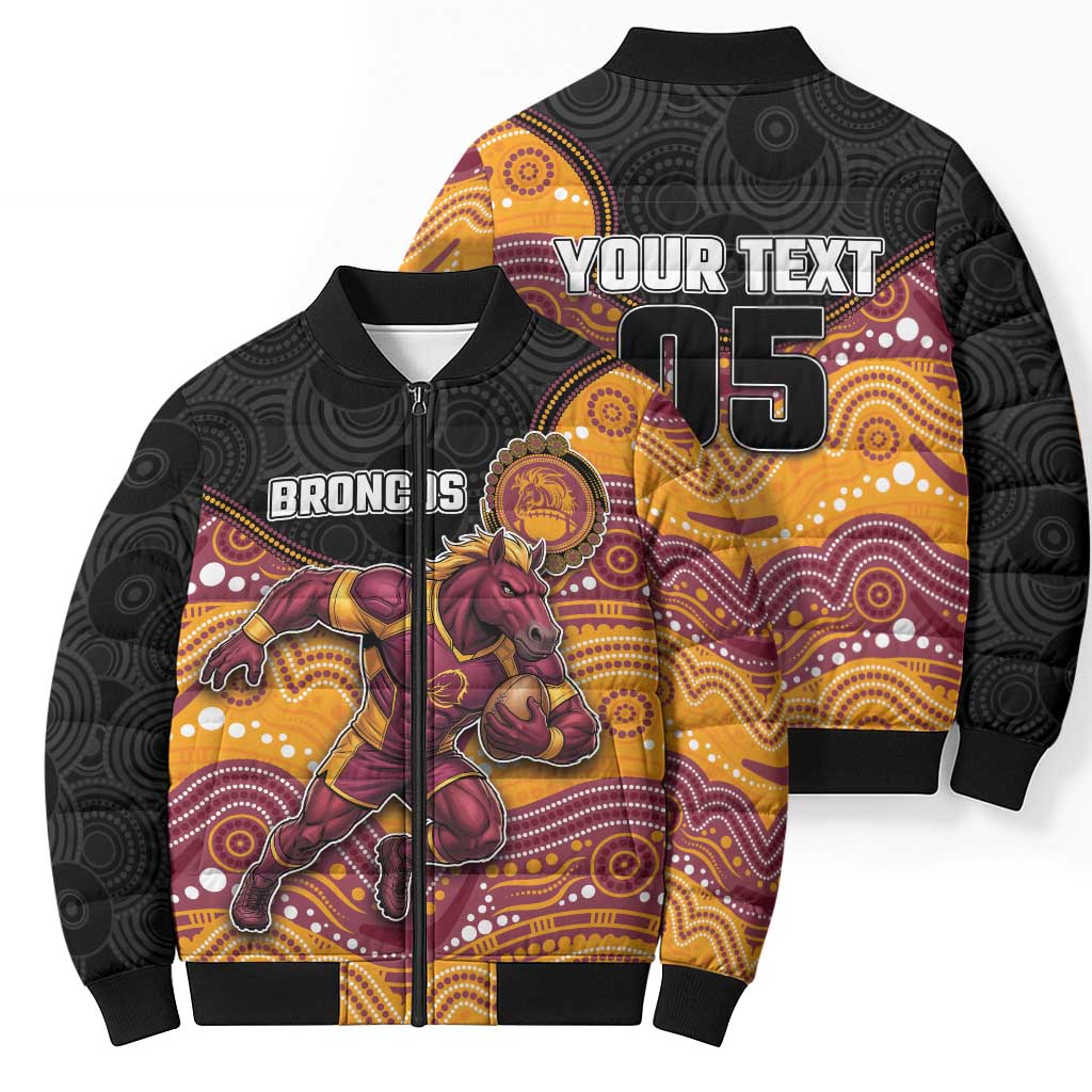 Custom Broncos Bomber Puffer Jacket Horse Mascot With Aboriginal Indigenous
