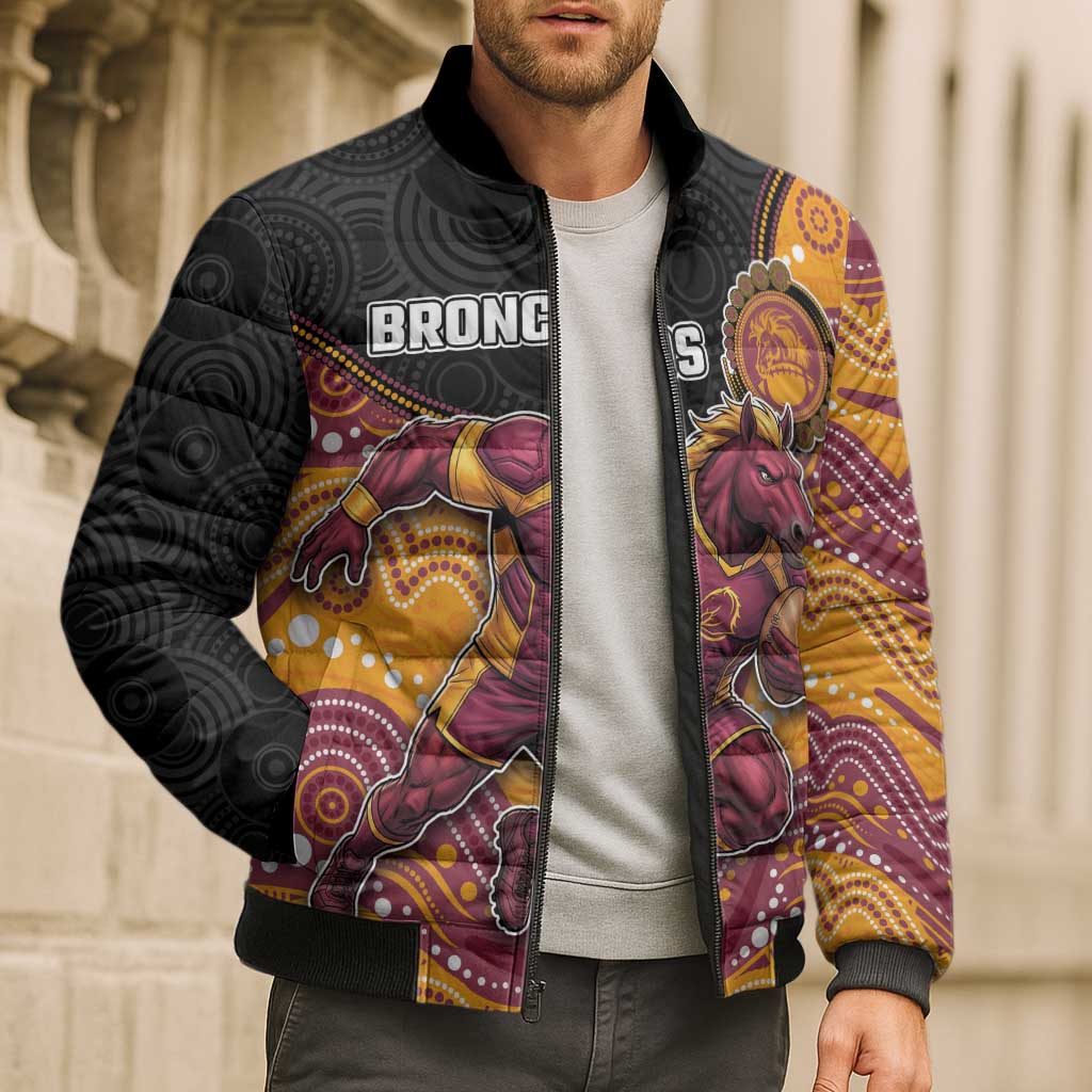 Custom Broncos Bomber Puffer Jacket Horse Mascot With Aboriginal Indigenous