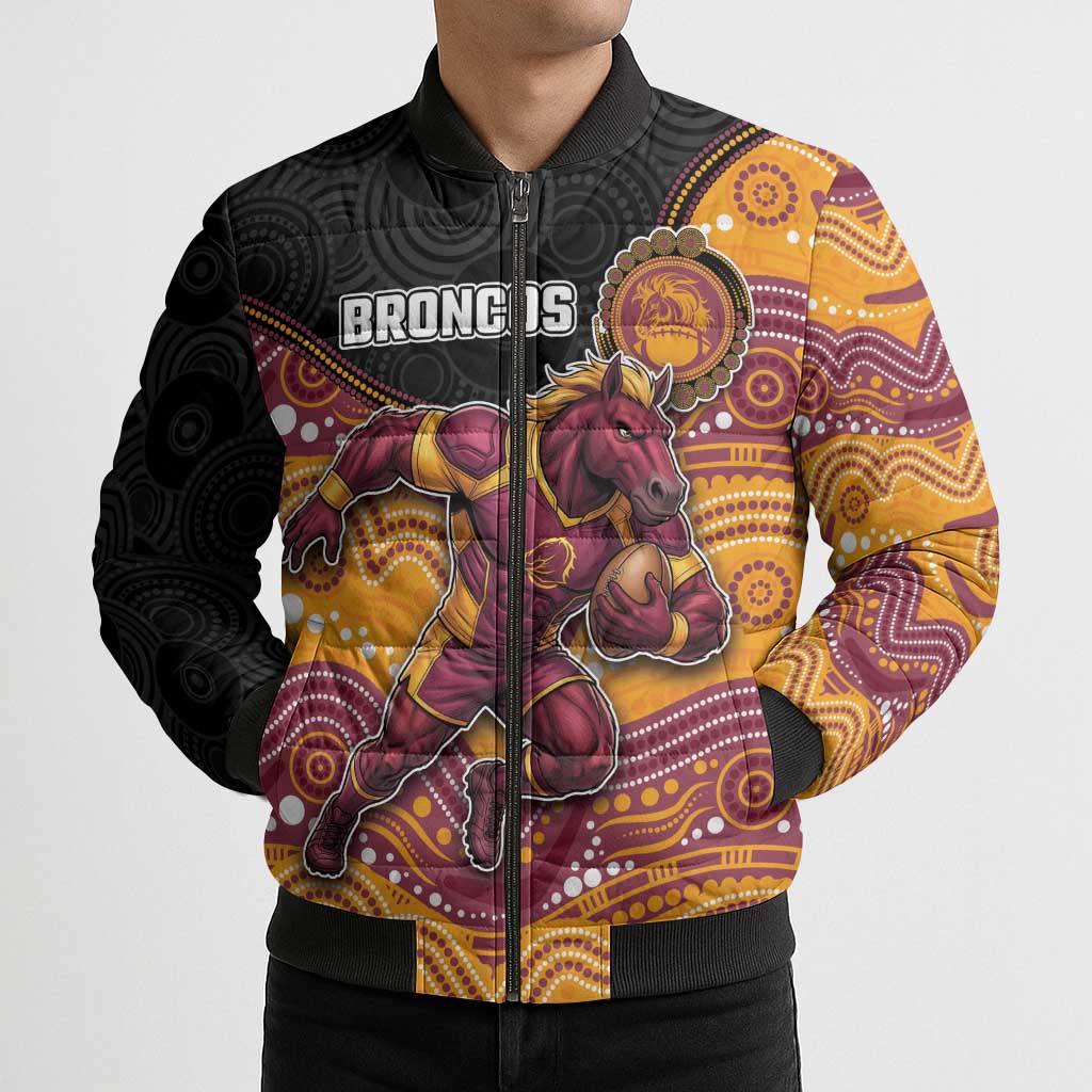 Custom Broncos Bomber Puffer Jacket Horse Mascot With Aboriginal Indigenous