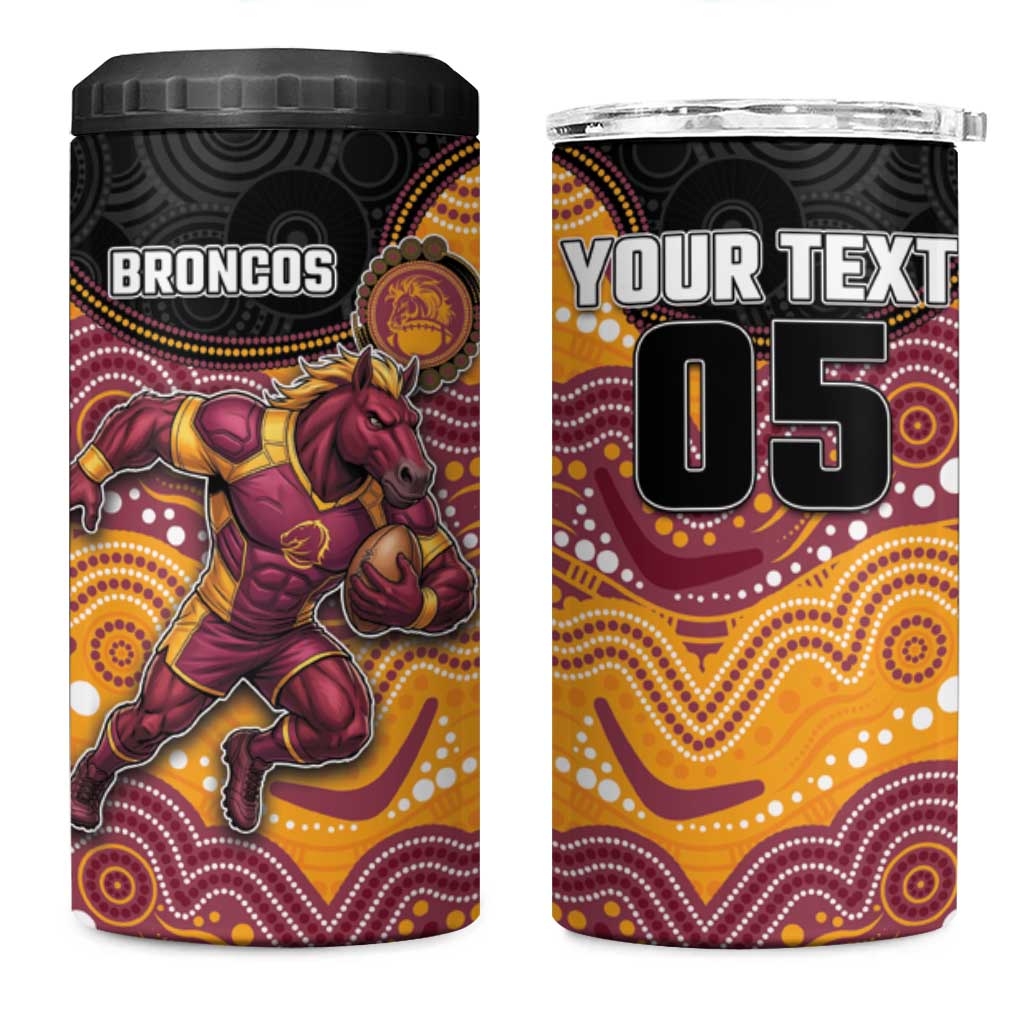 Custom Broncos 4 in 1 Can Cooler Tumbler Horse Mascot With Aboriginal Indigenous