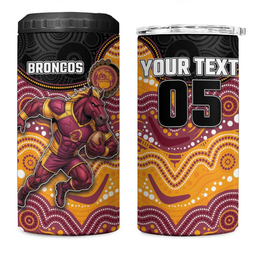 Custom Broncos 4 in 1 Can Cooler Tumbler Horse Mascot With Aboriginal Indigenous