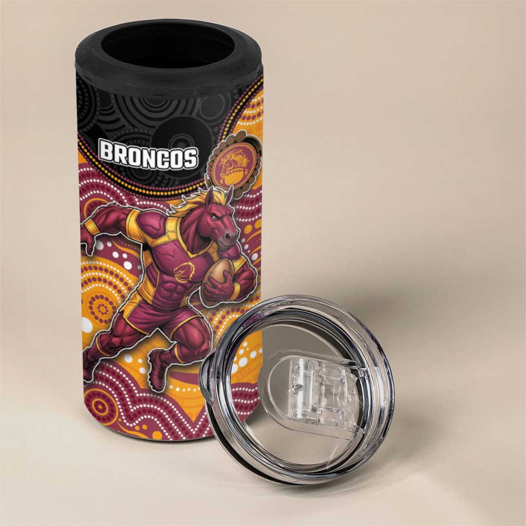 Custom Broncos 4 in 1 Can Cooler Tumbler Horse Mascot With Aboriginal Indigenous