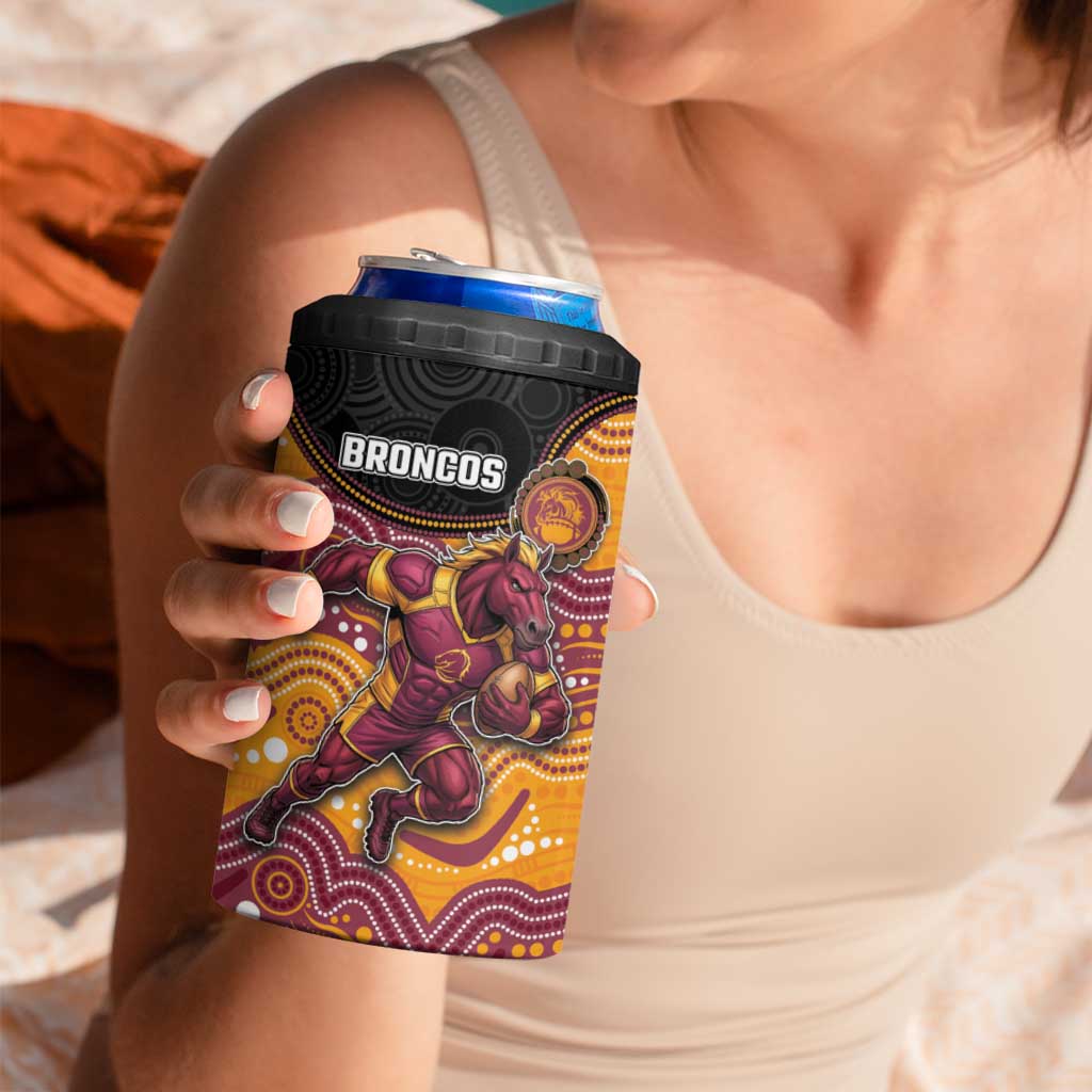 Custom Broncos 4 in 1 Can Cooler Tumbler Horse Mascot With Aboriginal Indigenous