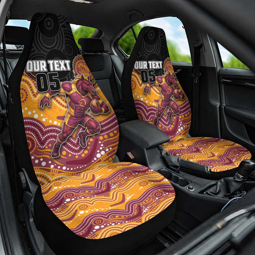 Custom Broncos Car Seat Cover Horse Mascot With Aboriginal Indigenous