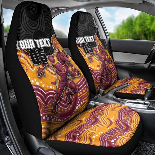 Custom Broncos Car Seat Cover Horse Mascot With Aboriginal Indigenous