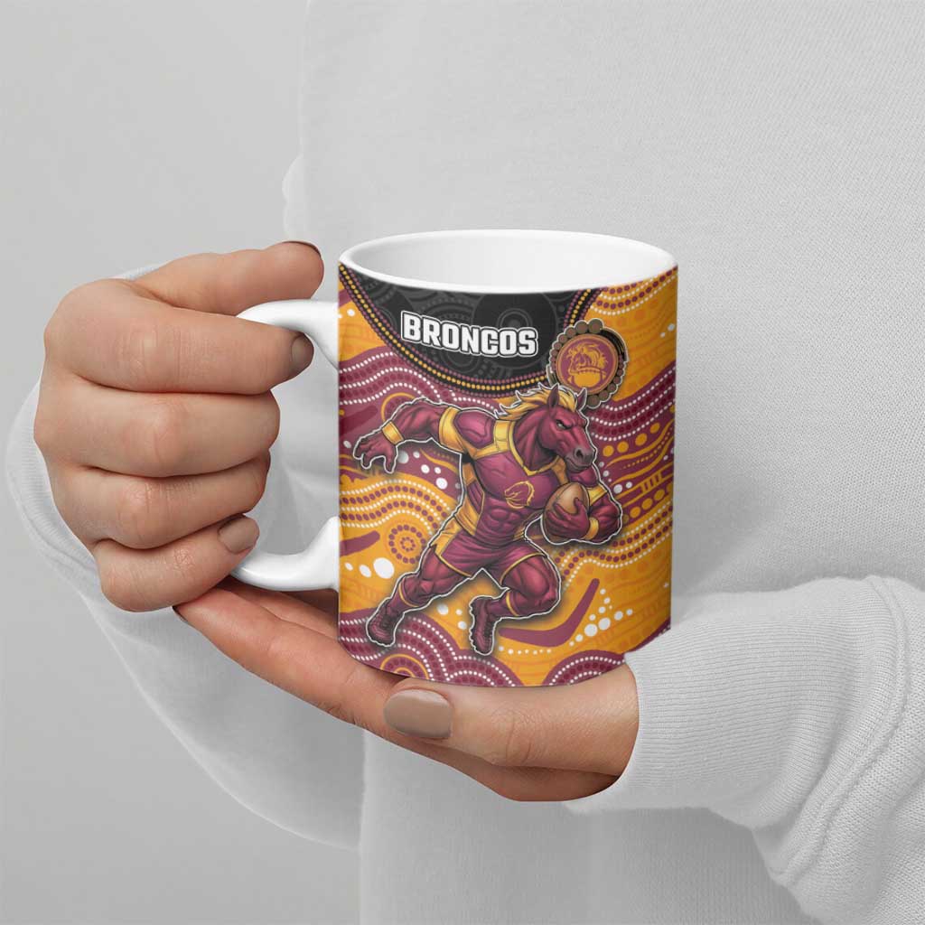 Custom Broncos Ceramic Mug Horse Mascot With Aboriginal Indigenous
