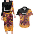 Custom Broncos Couples Matching Long Sleeve Bodycon Dress and Hawaiian Shirt Horse Mascot With Aboriginal Indigenous