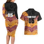 Custom Broncos Couples Matching Long Sleeve Bodycon Dress and Hawaiian Shirt Horse Mascot With Aboriginal Indigenous