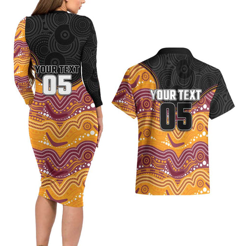Custom Broncos Couples Matching Long Sleeve Bodycon Dress and Hawaiian Shirt Horse Mascot With Aboriginal Indigenous