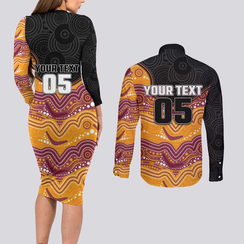 Custom Broncos Couples Matching Long Sleeve Bodycon Dress and Long Sleeve Button Shirt Horse Mascot With Aboriginal Indigenous