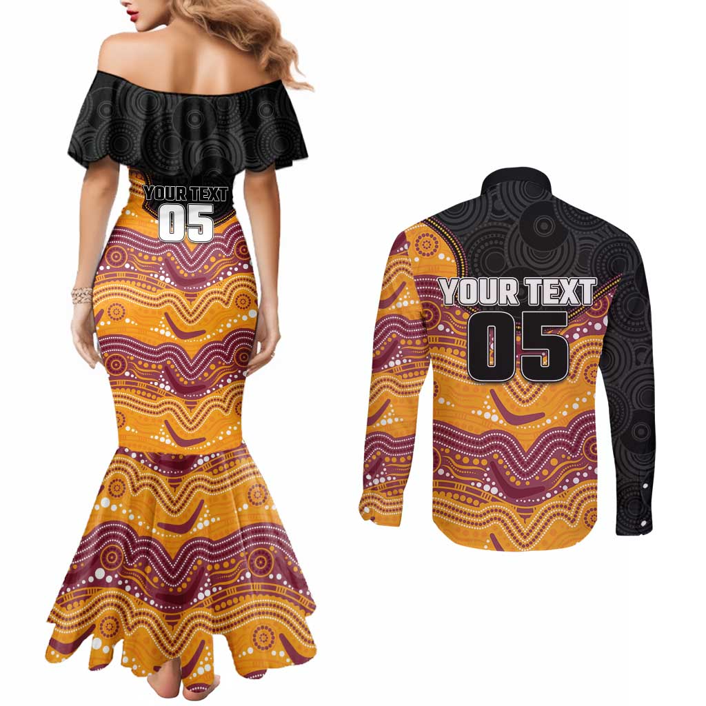 Custom Broncos Couples Matching Mermaid Dress and Long Sleeve Button Shirt Horse Mascot With Aboriginal Indigenous