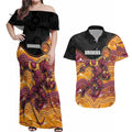 Custom Broncos Couples Matching Off Shoulder Maxi Dress and Hawaiian Shirt Horse Mascot With Aboriginal Indigenous