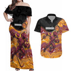 Custom Broncos Couples Matching Off Shoulder Maxi Dress and Hawaiian Shirt Horse Mascot With Aboriginal Indigenous