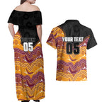 Custom Broncos Couples Matching Off Shoulder Maxi Dress and Hawaiian Shirt Horse Mascot With Aboriginal Indigenous
