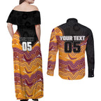 Custom Broncos Couples Matching Off Shoulder Maxi Dress and Long Sleeve Button Shirt Horse Mascot With Aboriginal Indigenous