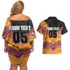 Custom Broncos Couples Matching Off Shoulder Short Dress and Hawaiian Shirt Horse Mascot With Aboriginal Indigenous