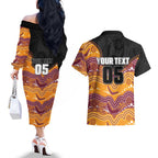 Custom Broncos Couples Matching Off The Shoulder Long Sleeve Dress and Hawaiian Shirt Horse Mascot With Aboriginal Indigenous