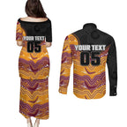 Custom Broncos Couples Matching Puletasi and Long Sleeve Button Shirt Horse Mascot With Aboriginal Indigenous