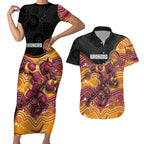 Custom Broncos Couples Matching Short Sleeve Bodycon Dress and Hawaiian Shirt Horse Mascot With Aboriginal Indigenous