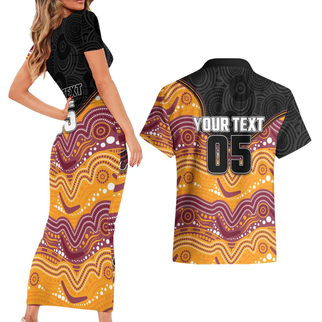 Custom Broncos Couples Matching Short Sleeve Bodycon Dress and Hawaiian Shirt Horse Mascot With Aboriginal Indigenous
