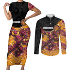 Custom Broncos Couples Matching Short Sleeve Bodycon Dress and Long Sleeve Button Shirt Horse Mascot With Aboriginal Indigenous