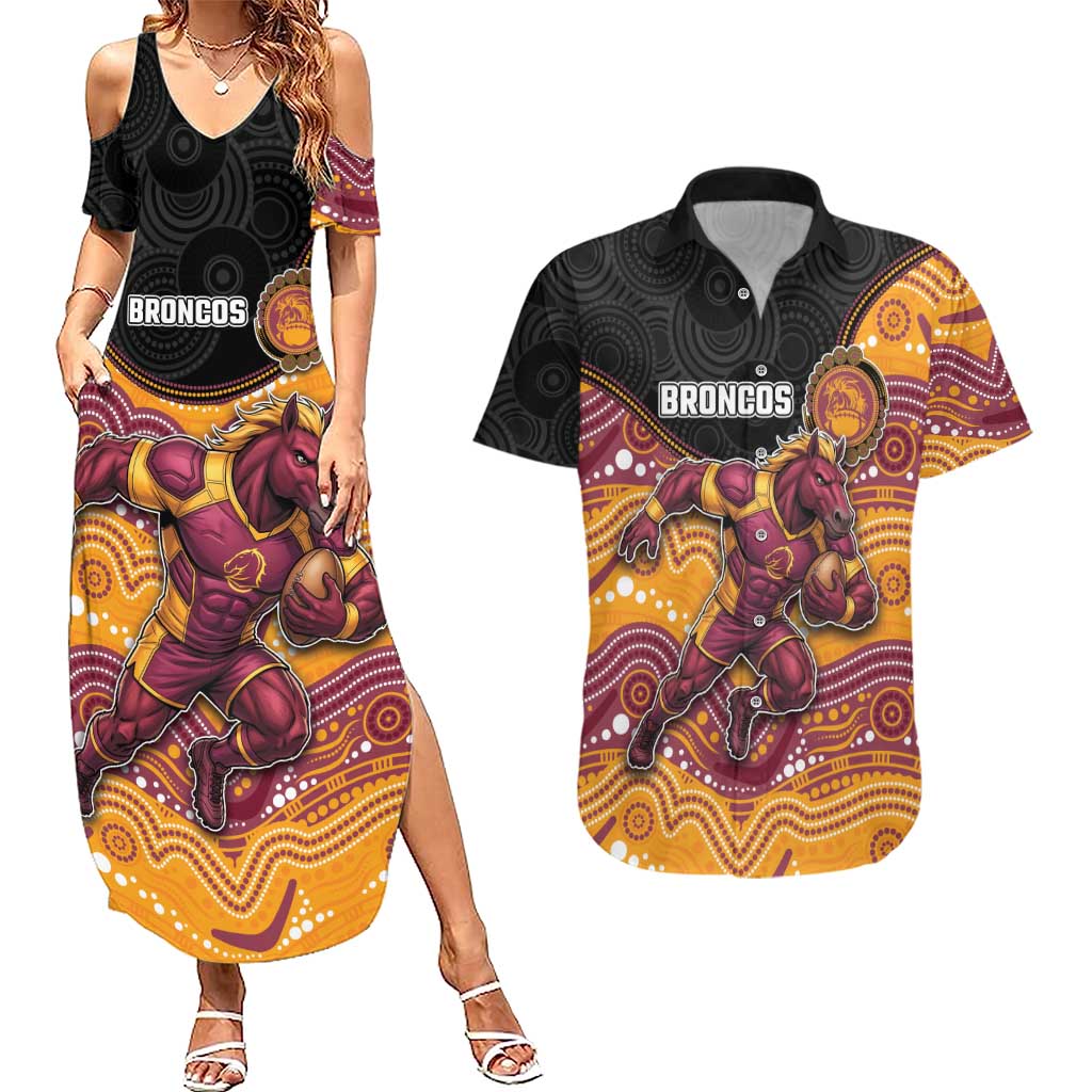Custom Broncos Couples Matching Summer Maxi Dress and Hawaiian Shirt Horse Mascot With Aboriginal Indigenous