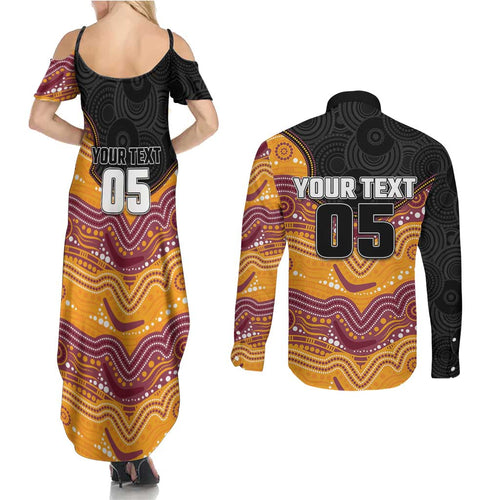 Custom Broncos Couples Matching Summer Maxi Dress and Long Sleeve Button Shirt Horse Mascot With Aboriginal Indigenous