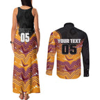 Custom Broncos Couples Matching Tank Maxi Dress and Long Sleeve Button Shirt Horse Mascot With Aboriginal Indigenous