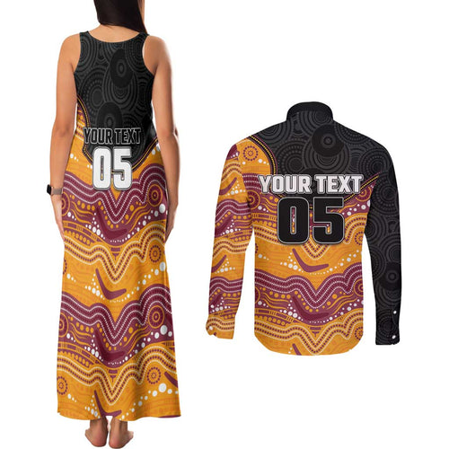 Custom Broncos Couples Matching Tank Maxi Dress and Long Sleeve Button Shirt Horse Mascot With Aboriginal Indigenous