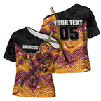 Custom Broncos Cross Shoulder Shirt Horse Mascot With Aboriginal Indigenous